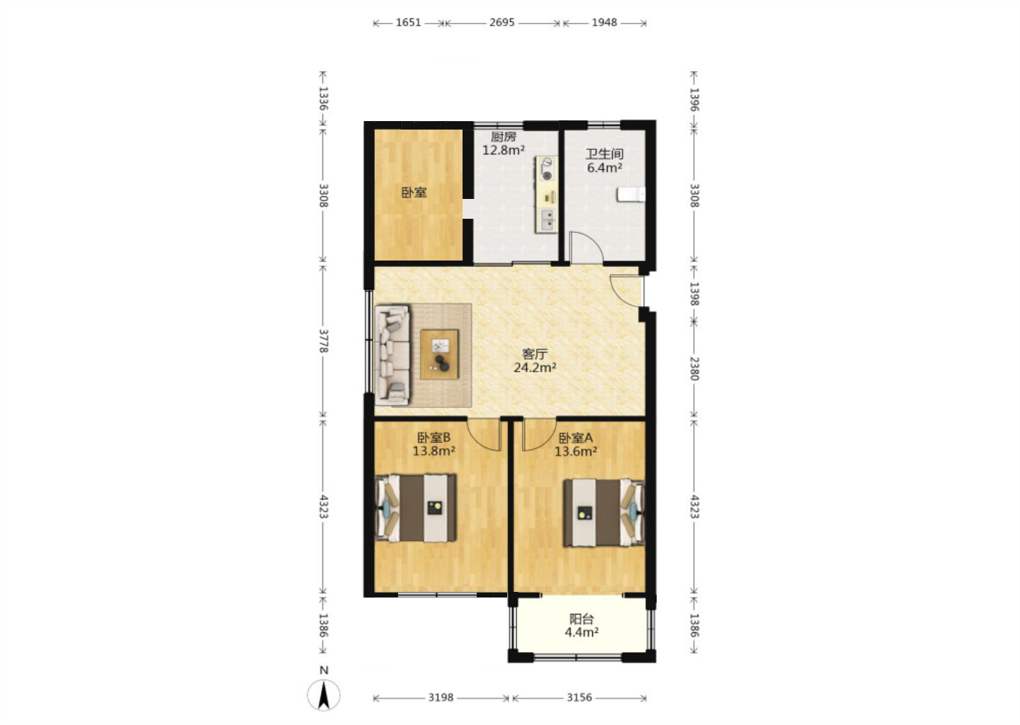 永和佳苑东区 3室1厅1卫 87.00m&sup2;