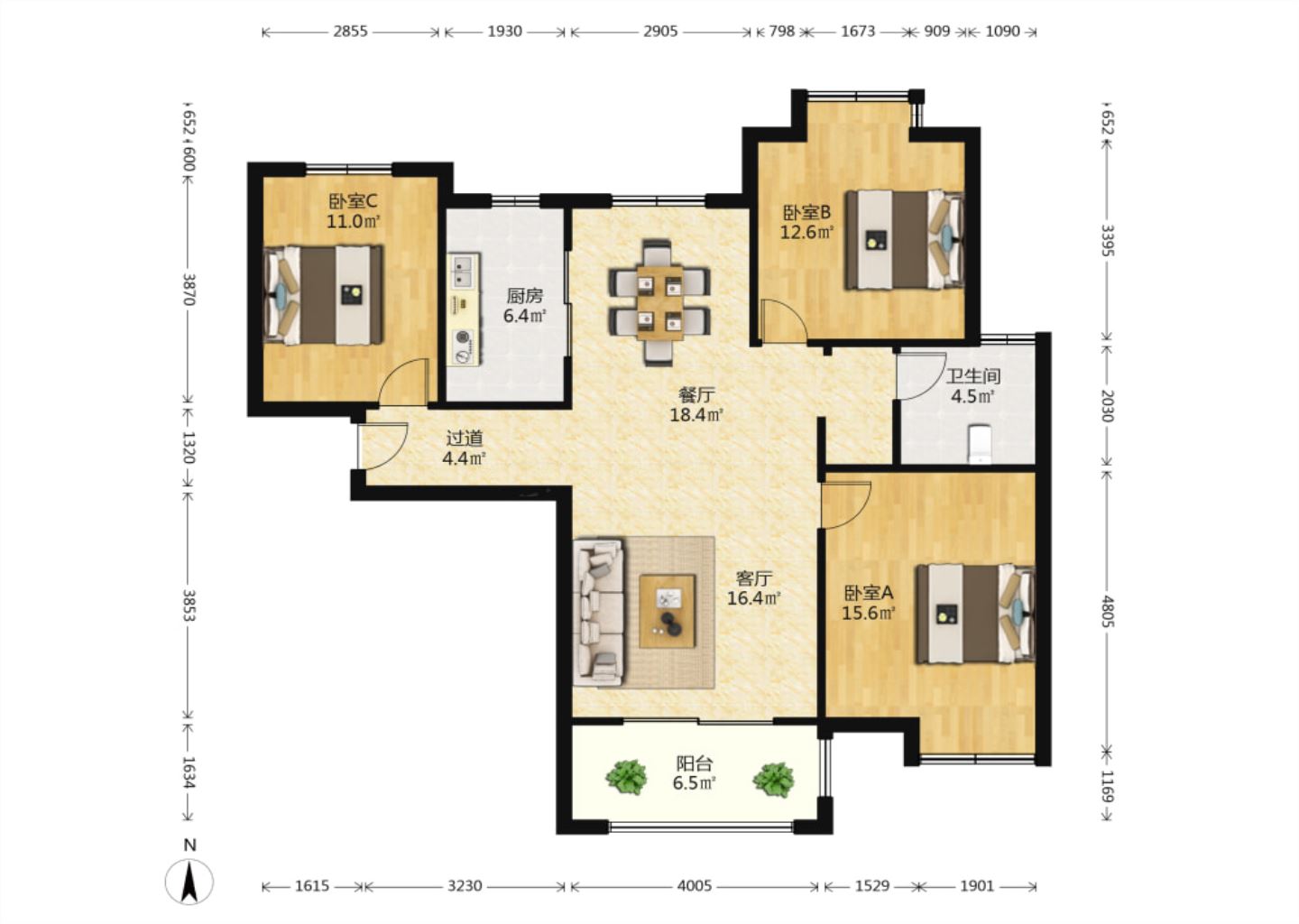 帝奥世伦名郡 3室2厅1卫 125m²