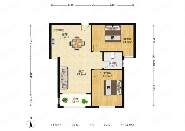 悦达悦海名邸 2室1厅1卫 86.00m&sup2;