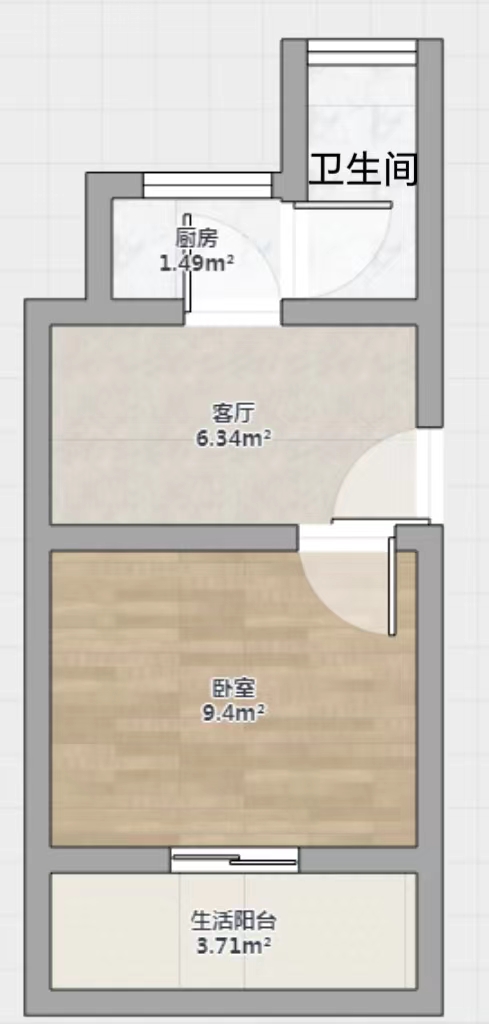 人民中路128号院 1室1厅1卫 47.46m&sup2;