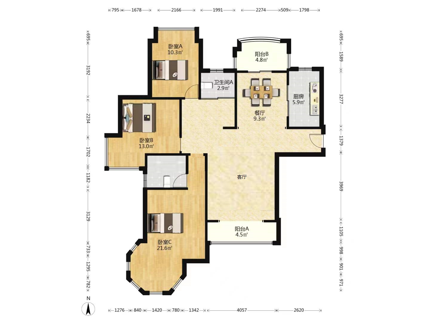 中南世纪花城一期 3室2厅2卫 140.96m&sup2;