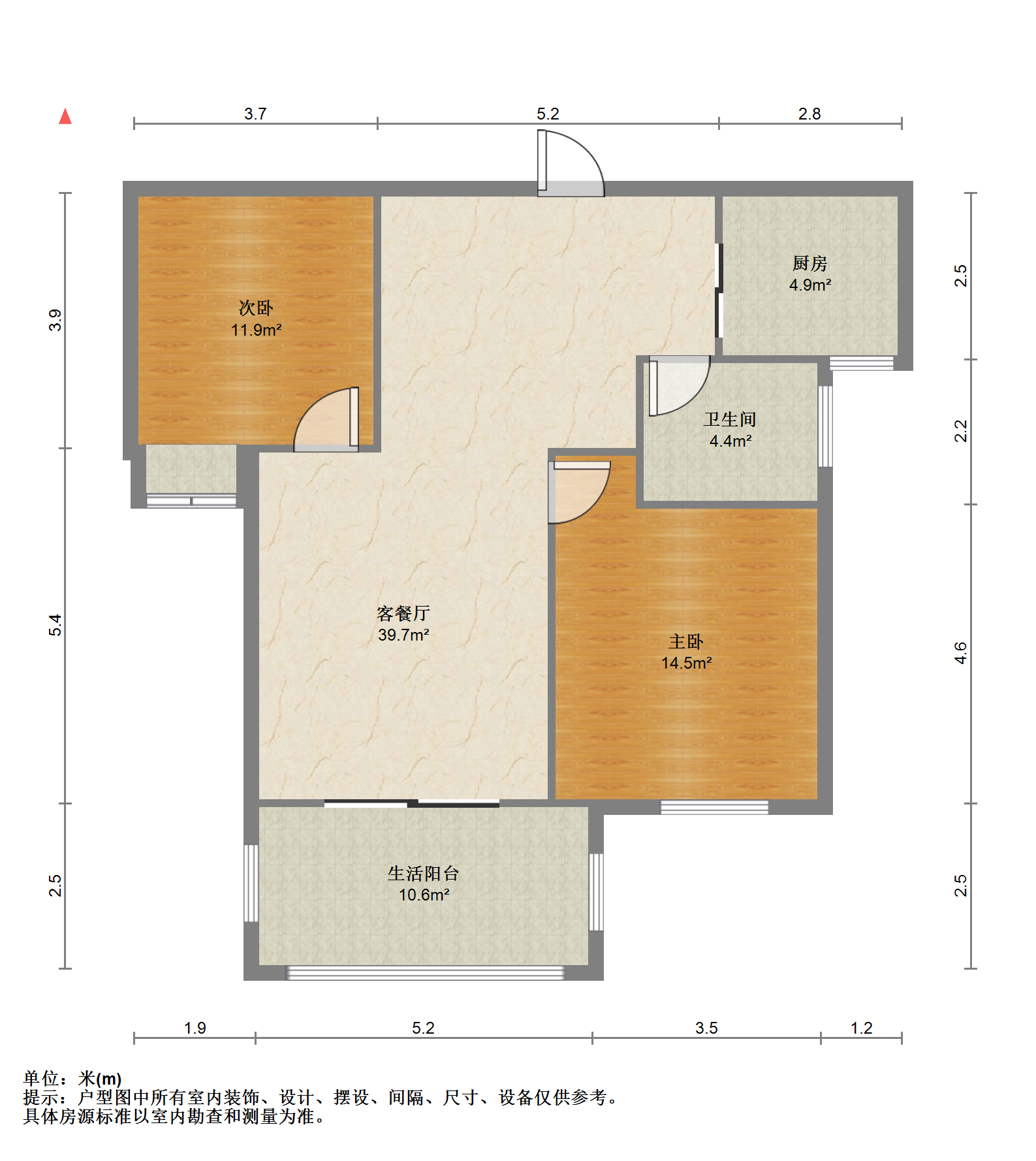 帝奥北城名郡 2室2厅1卫 91m&sup2;