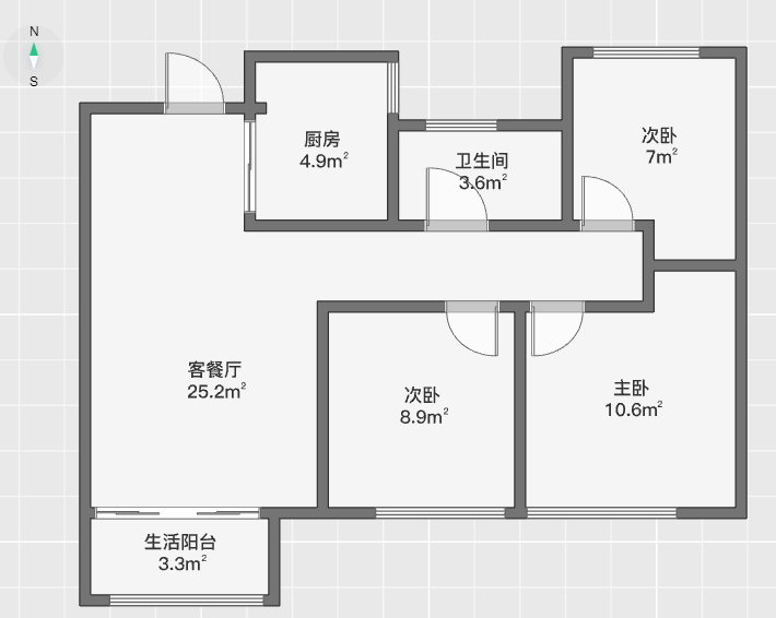 绿地新里城 3室2厅1卫 89.99m&sup2;