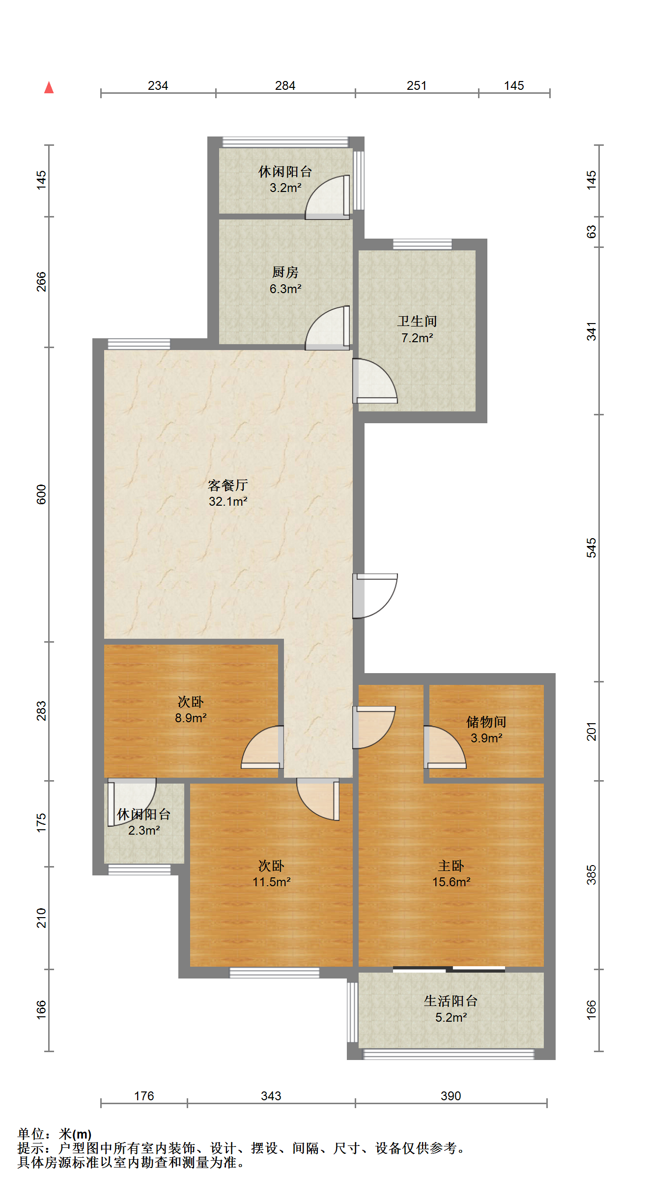 临江家园 3室2厅2卫 127m&sup2;