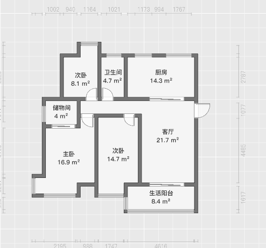 万达华府 3室2厅1卫 120.24m²