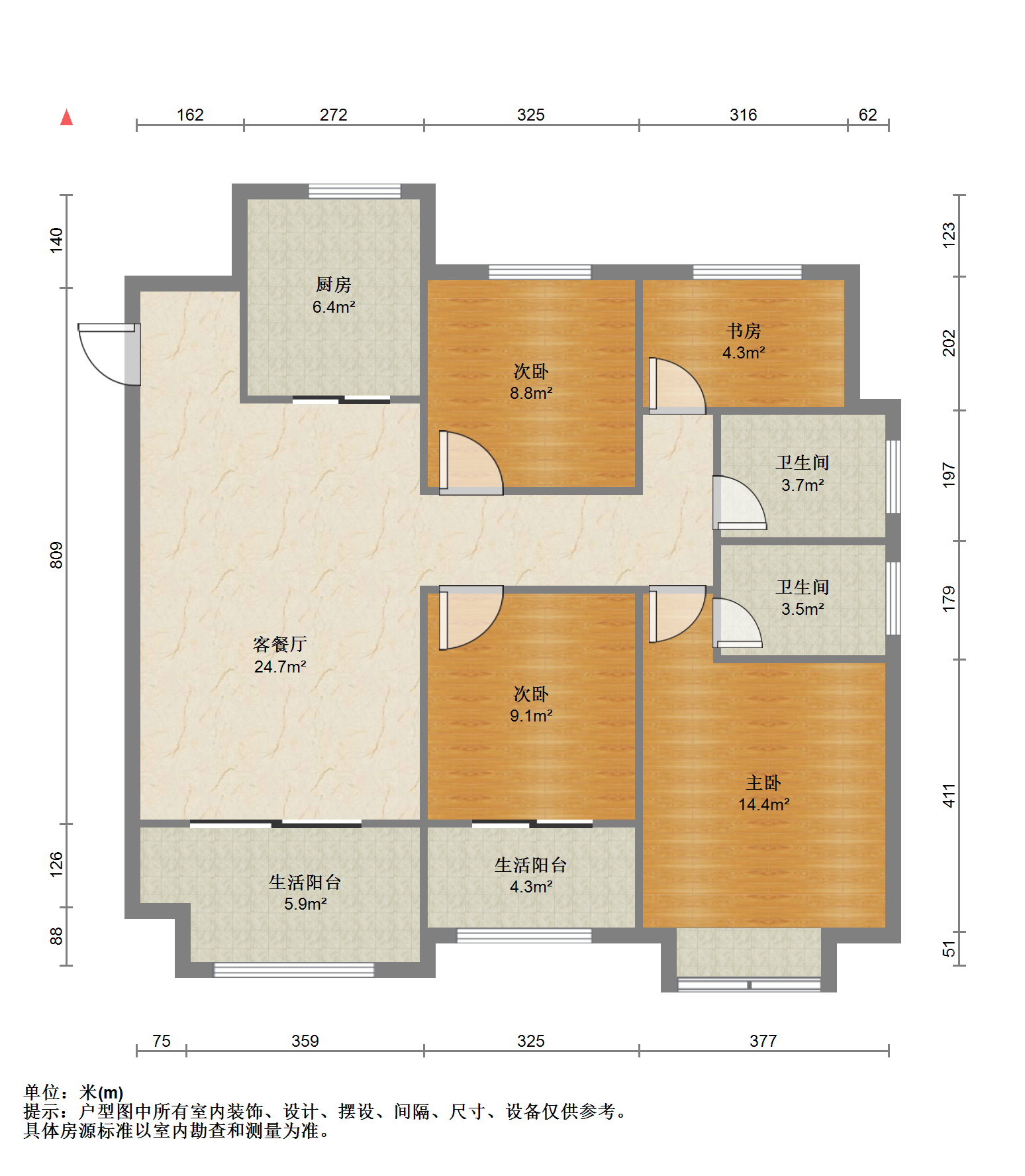 美佳盛庭 4室2厅2卫 124.43m&sup2;