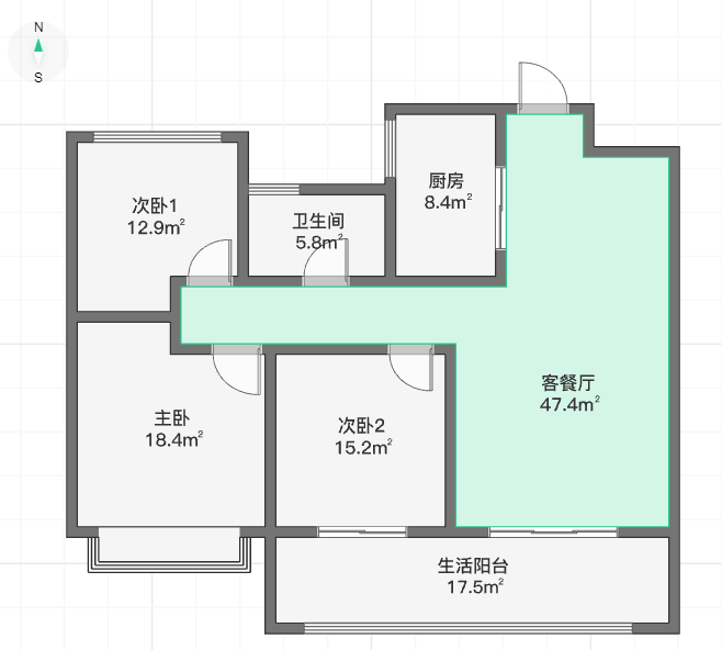 时光漫城 3室2厅1卫 92m²