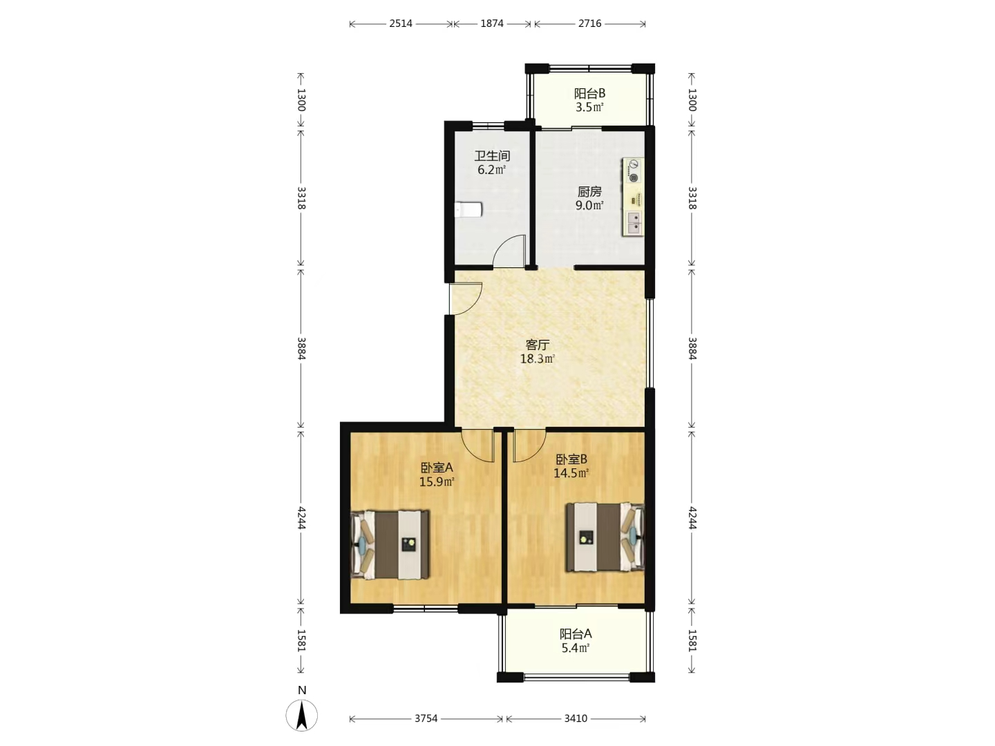 和润花苑 2室2厅1卫 98.00m&sup2;