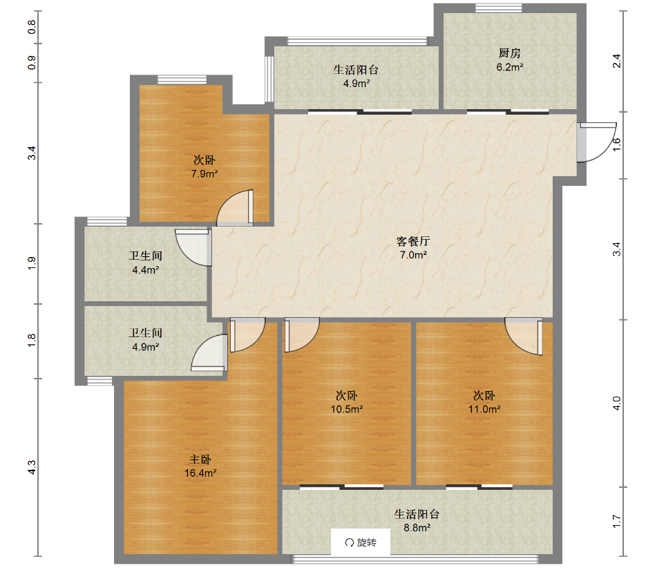 富力院士廷 4室2厅2卫 136m&sup2;