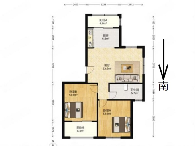 光明嘉苑 2室1厅1卫 90.5m&sup2;