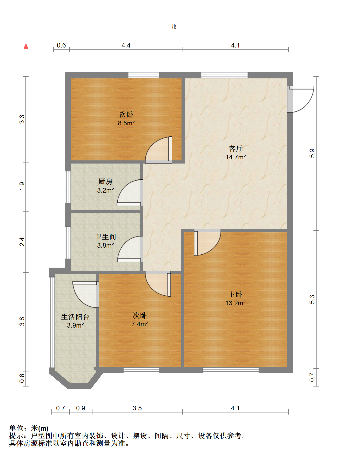 华能大厦 3室1厅1卫 82m&sup2;
