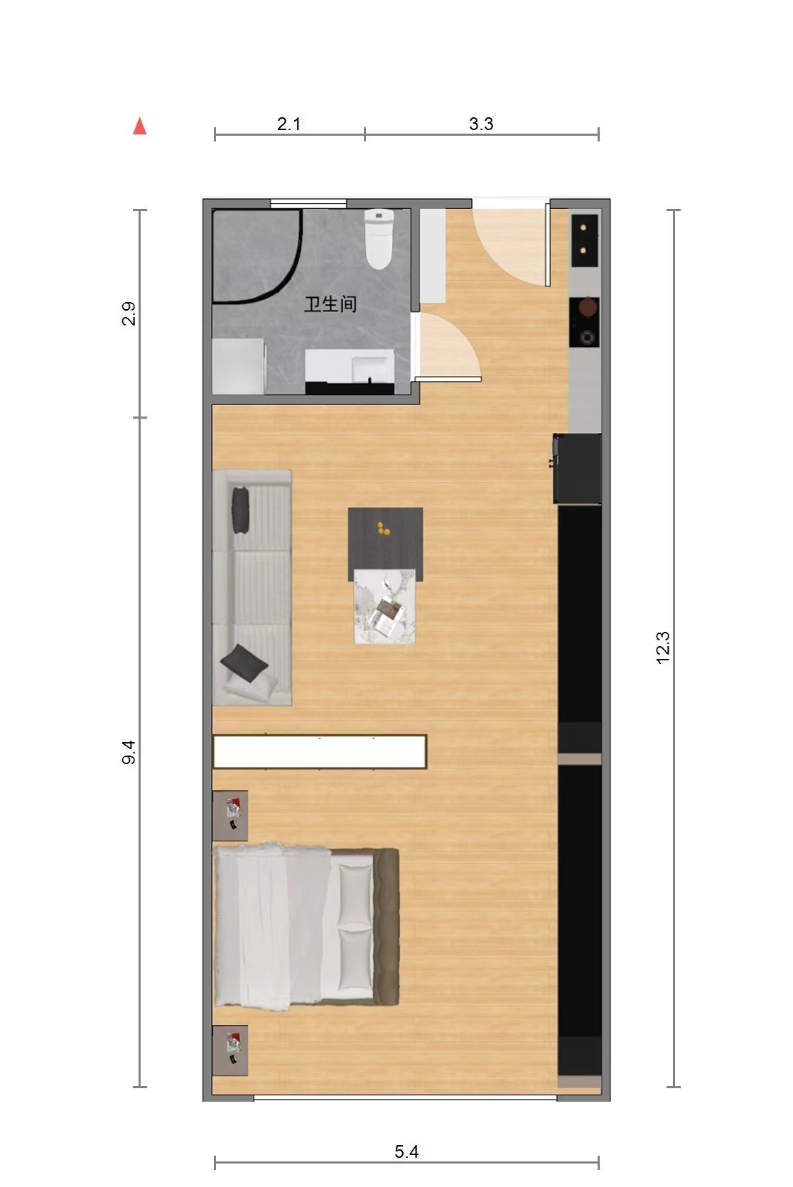 崇川星光域 1室1厅1卫 45.99m&sup2;