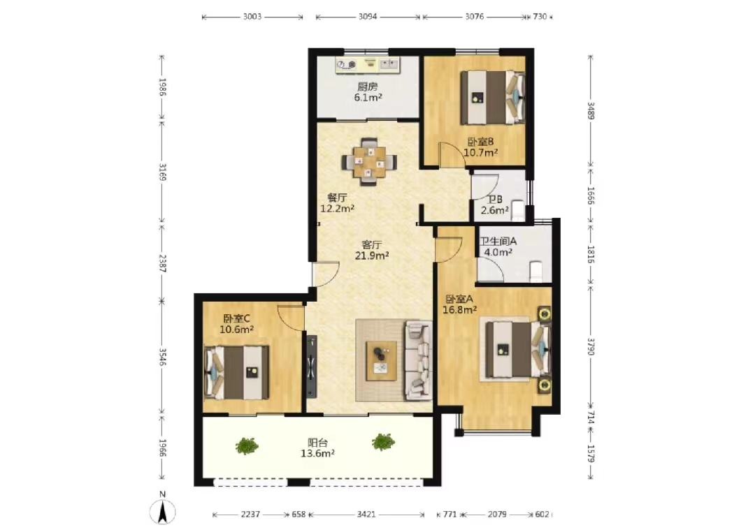 中南世纪花城三期 3室2厅2卫 135m&sup2;