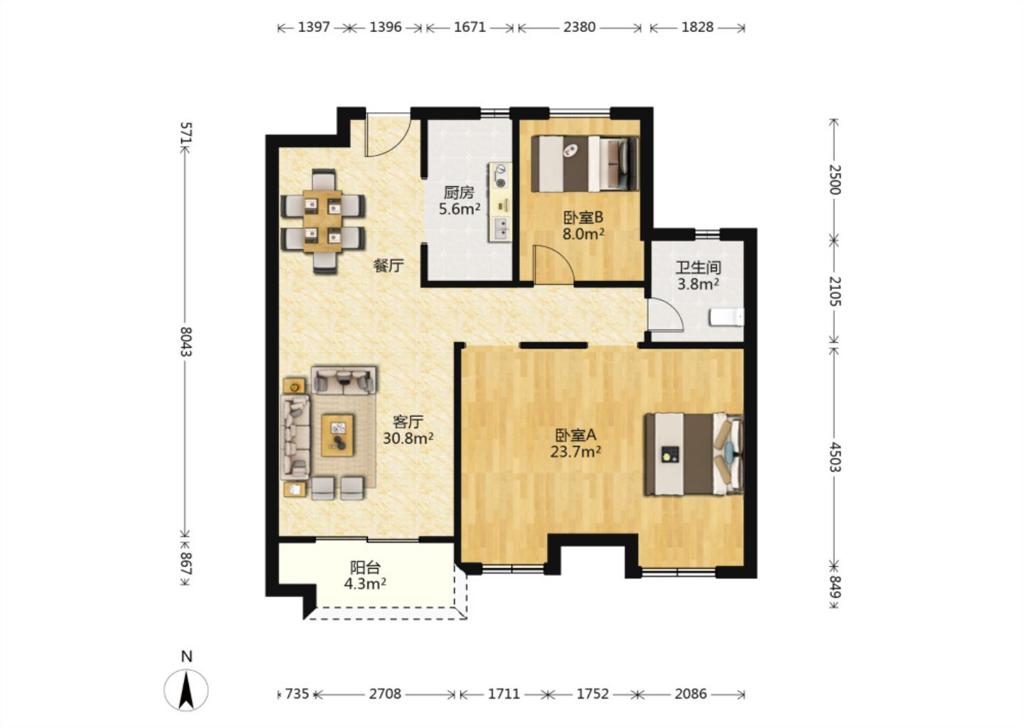 保利香槟国际 3室2厅2卫 100.00m&sup2;
