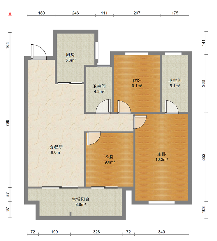 华禧铭苑 3室2厅1卫 102m&sup2;