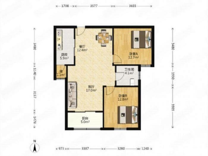 江景苑小区 2室2厅1卫 98.00m&sup2;