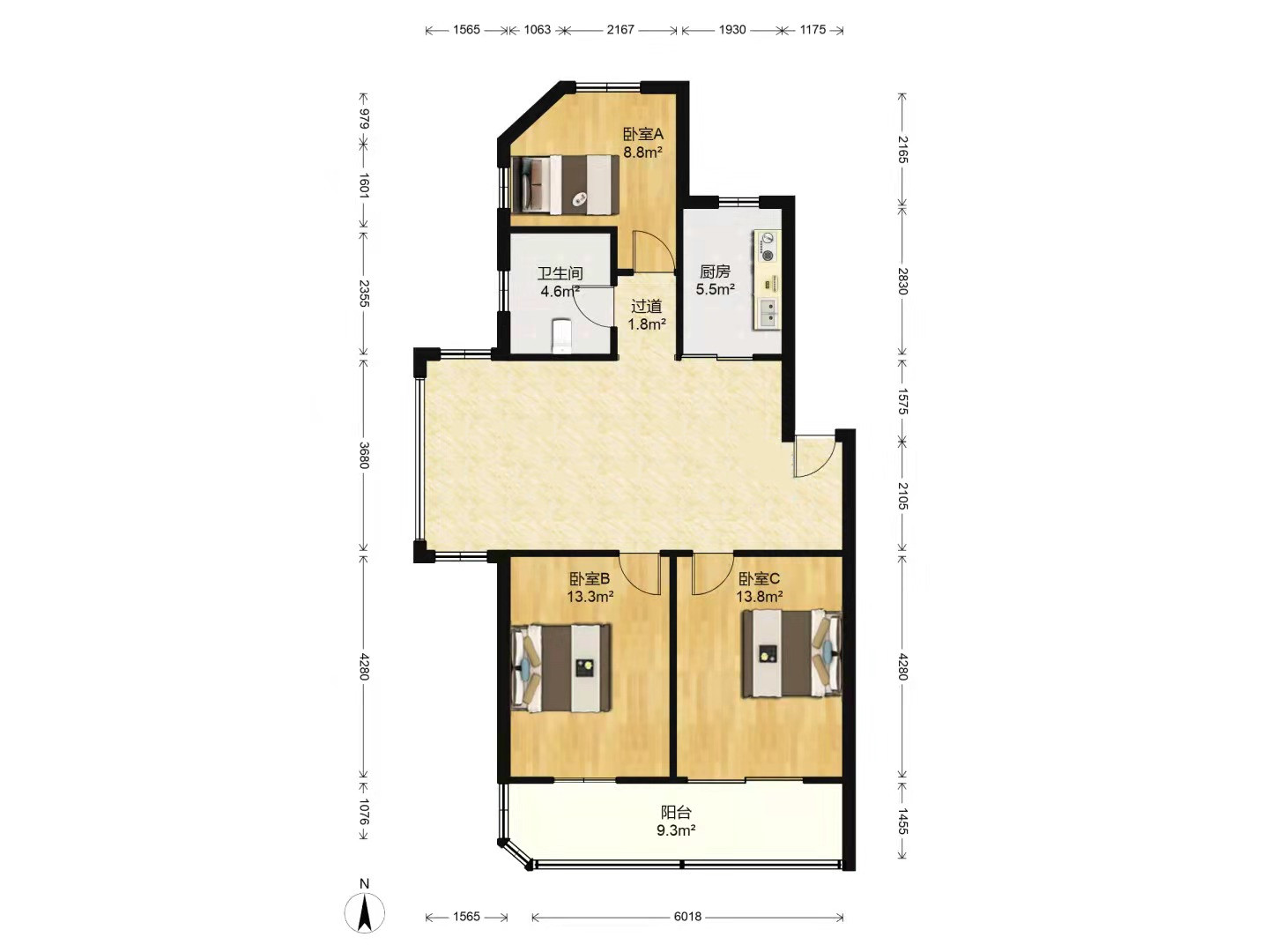 和兴花苑 3室1厅1卫 102.5m&sup2;