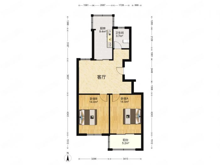 永和花苑 2室2厅1卫 88m&sup2;