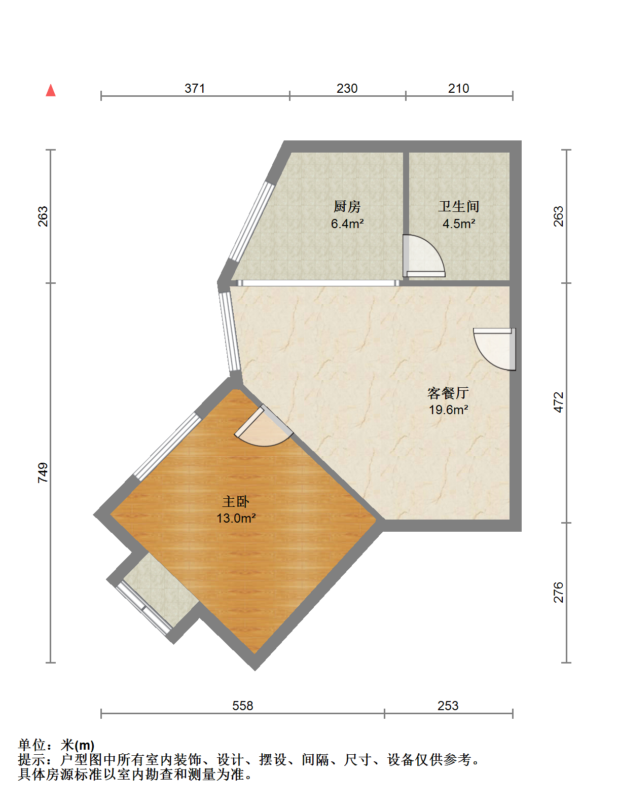 优山美地花园北区 1室1厅1卫 58m&sup2;