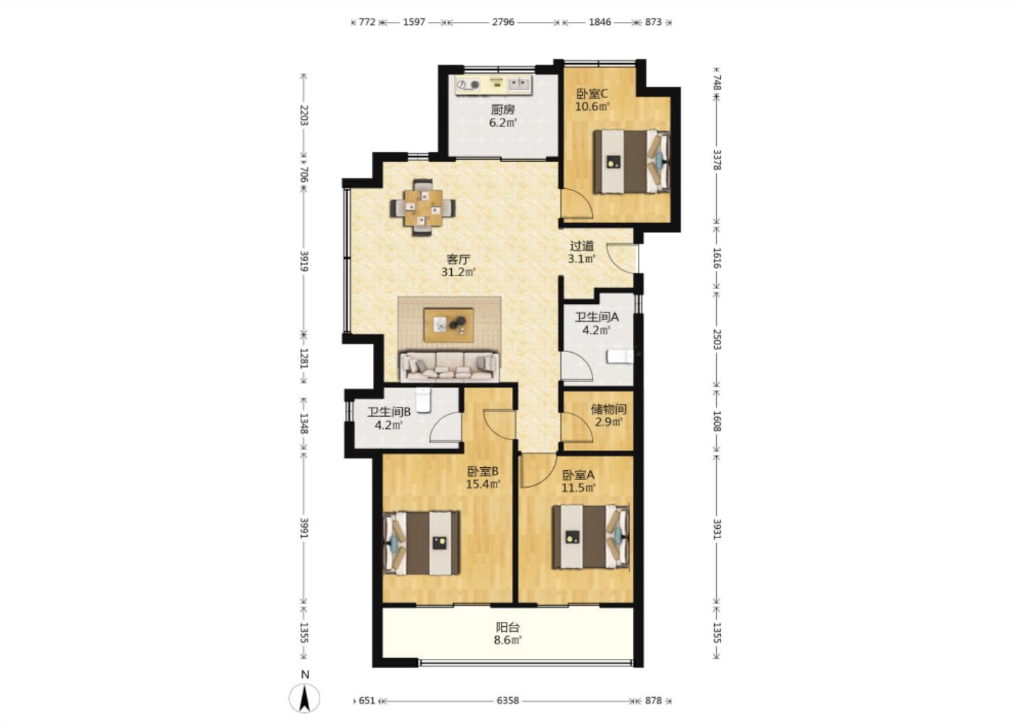 绿城沁园 3室2厅2卫 116.59m&sup2;