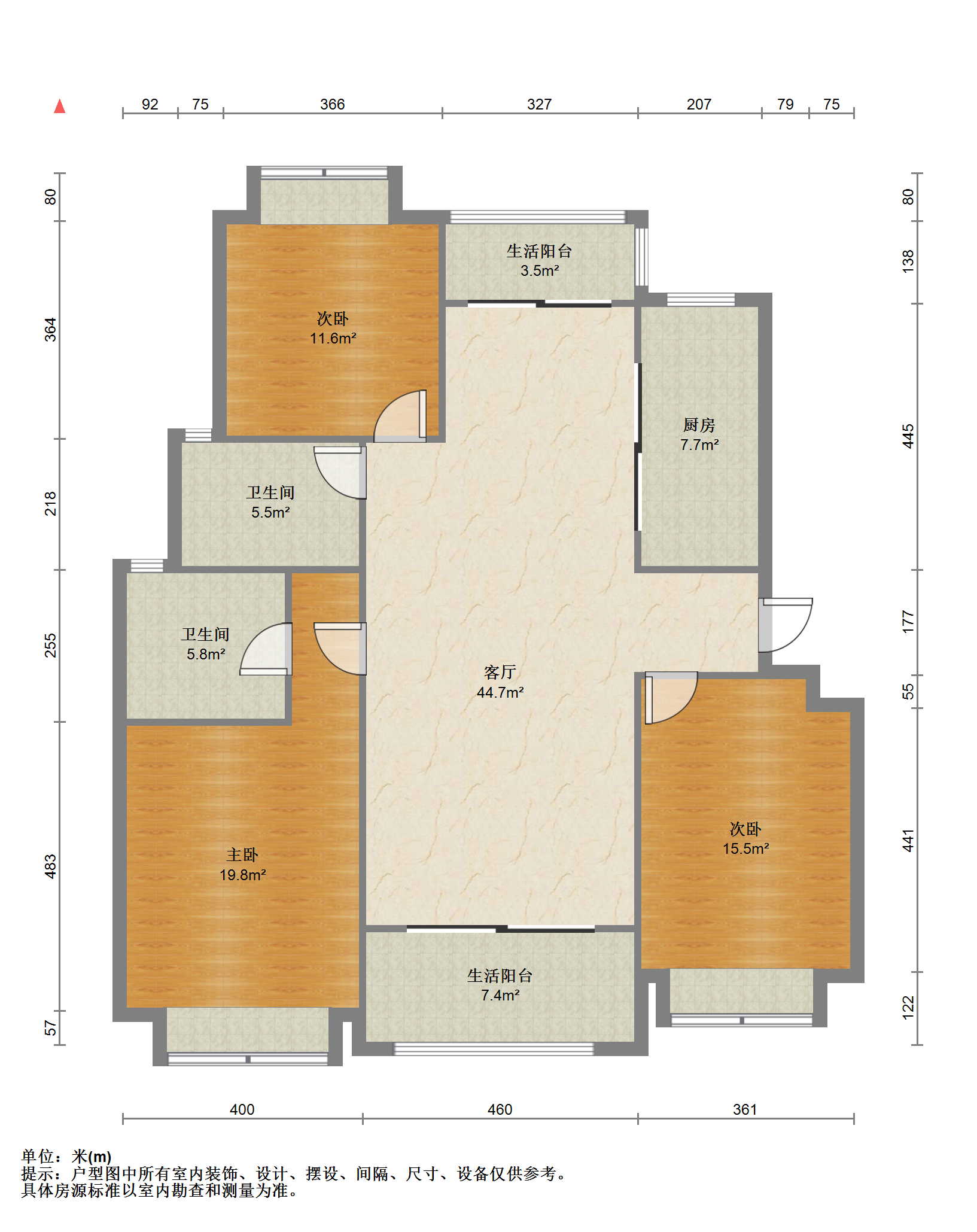 濠滨花园 3室2厅2卫 128m&sup2;