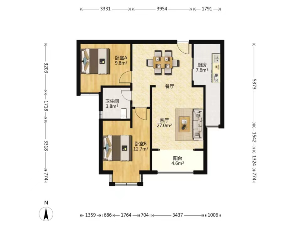 华强城 2室2厅1卫 75.8m&sup2;