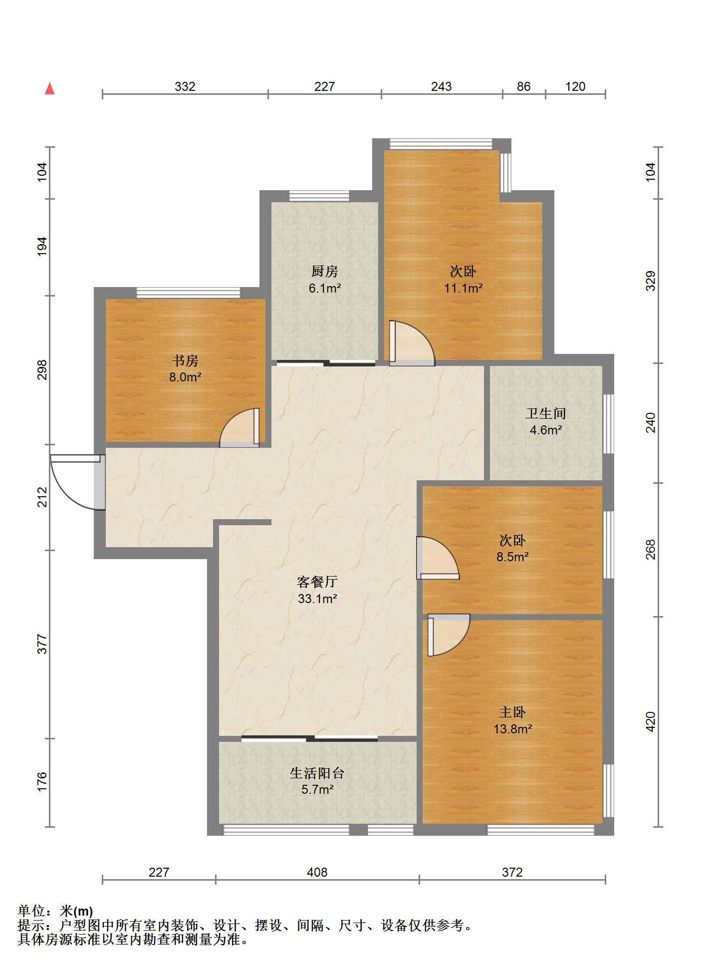 万通城 3室2厅1卫 110m&sup2;