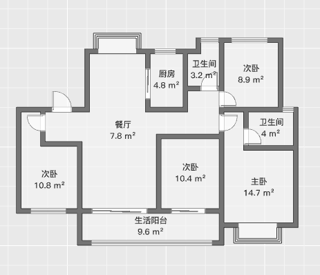 中南熙悦(南通经济技术开发区) 4室2厅2卫 121.00m&sup2;