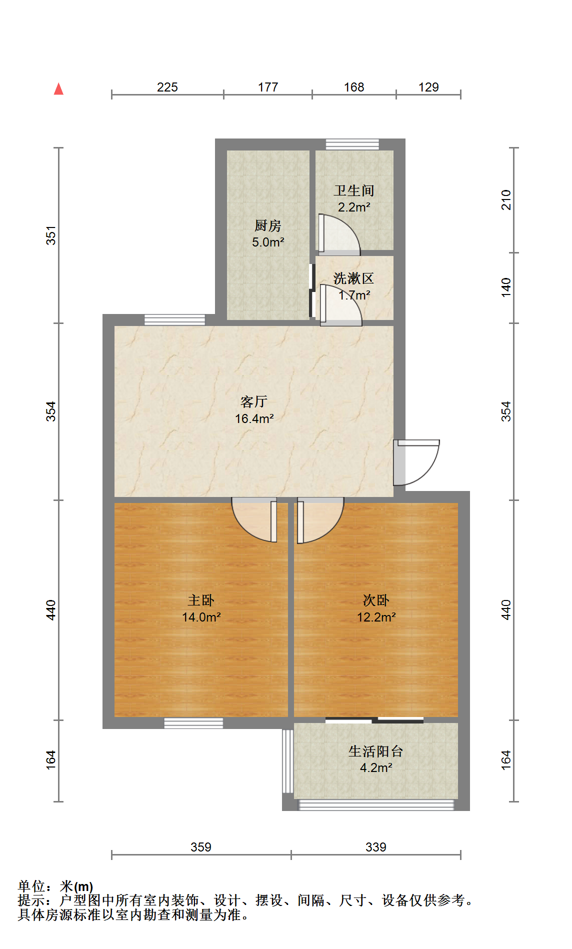 姚港路22号 2室1厅1卫 65m&sup2;