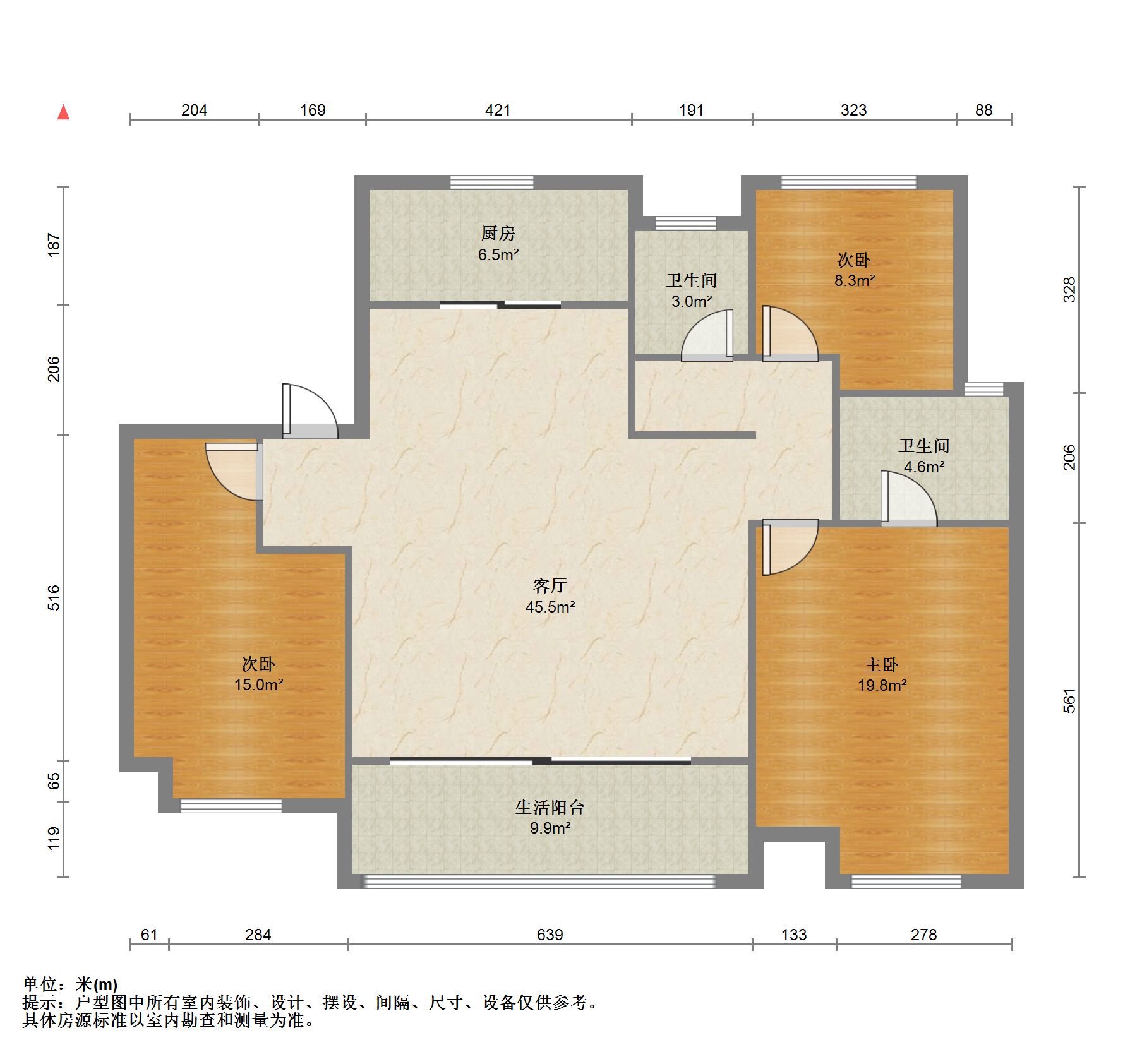 万科翡翠东第 3室2厅2卫 130m&sup2;