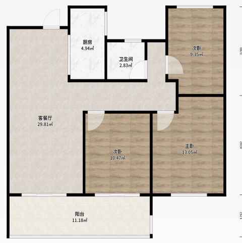 春风南岸东园 3室2厅1卫 95m&sup2;