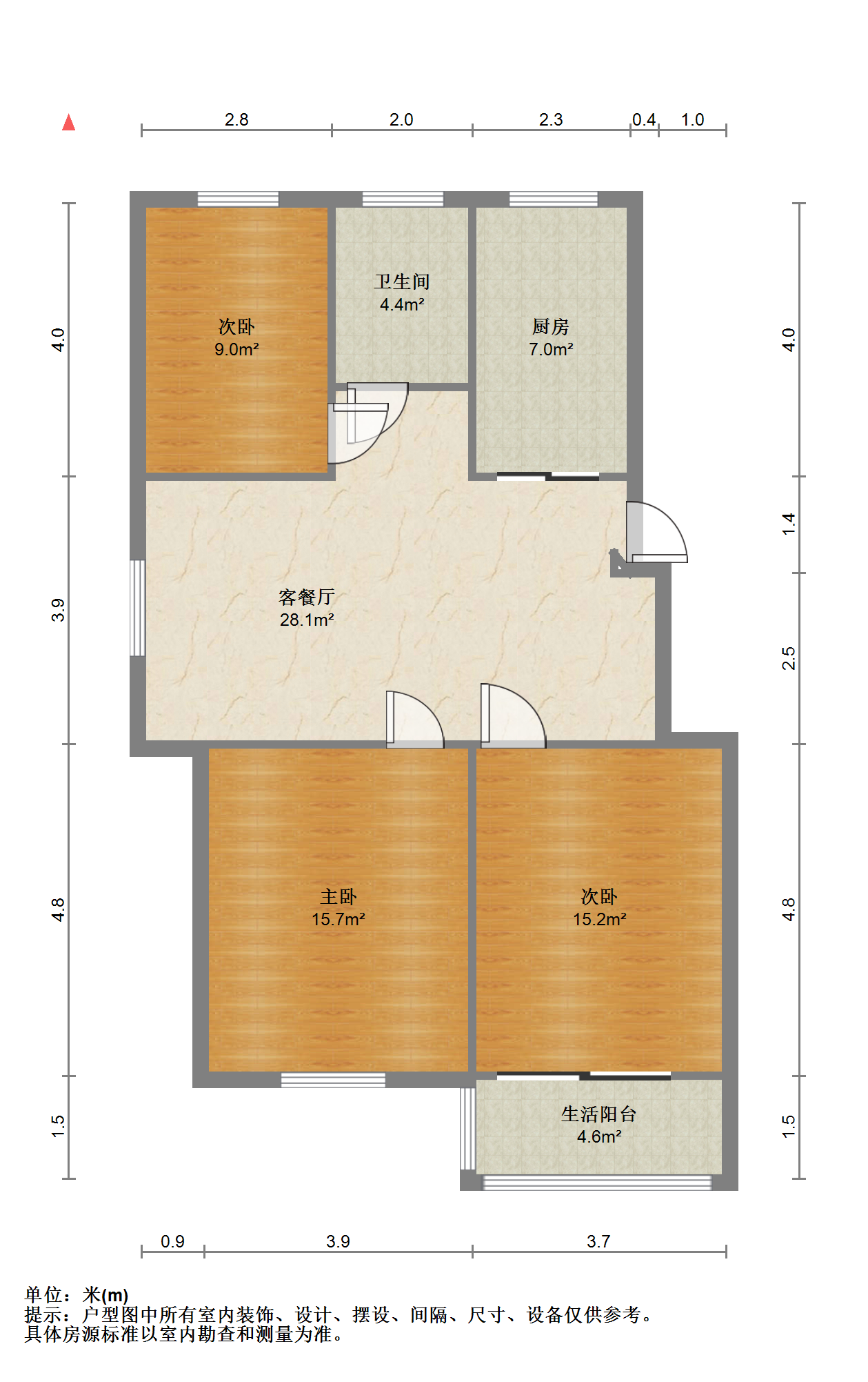 锦安花园 3室2厅1卫 104m&sup2;