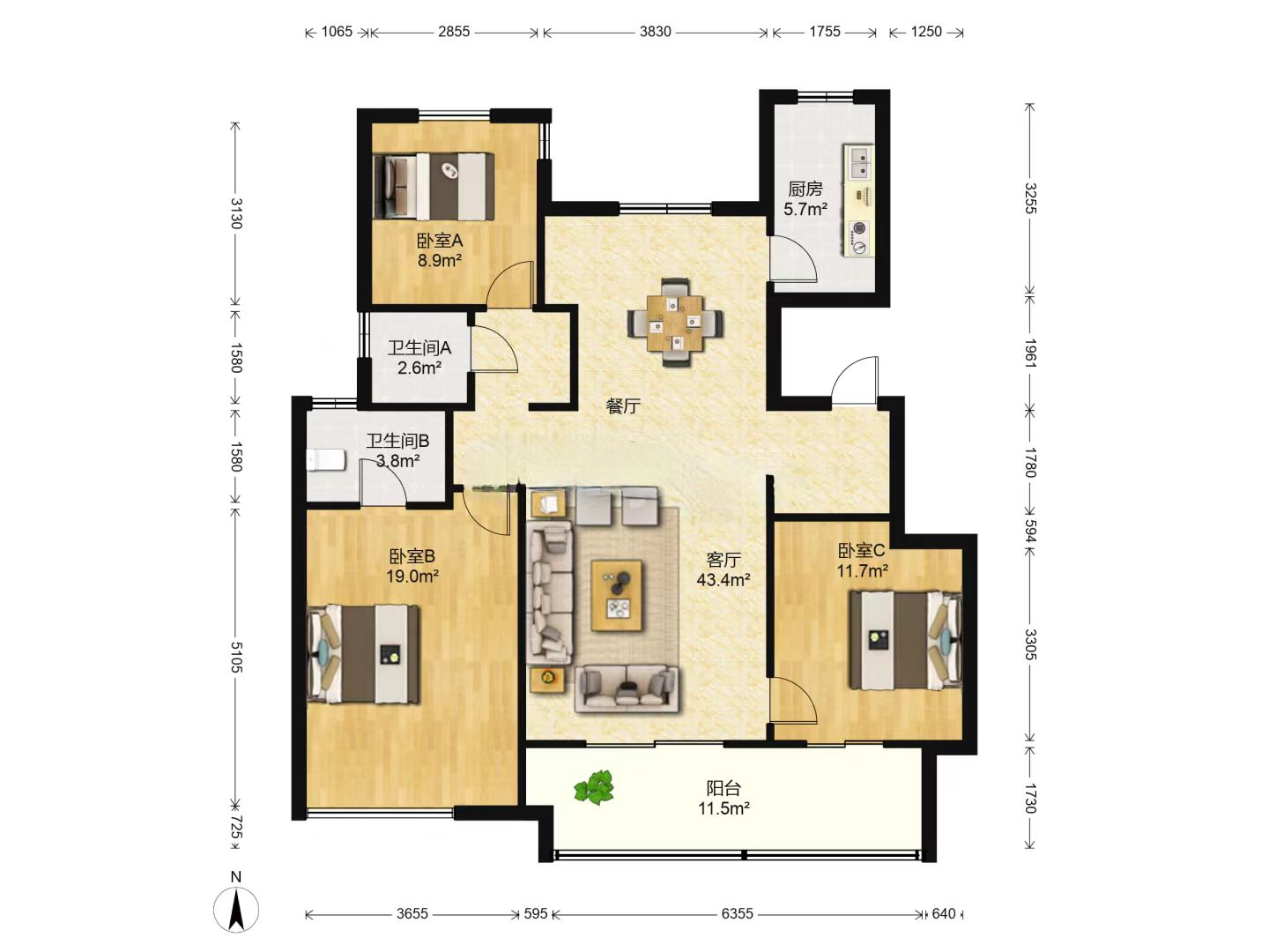 中南万科大都会 3室2厅2卫 133.00m&sup2;