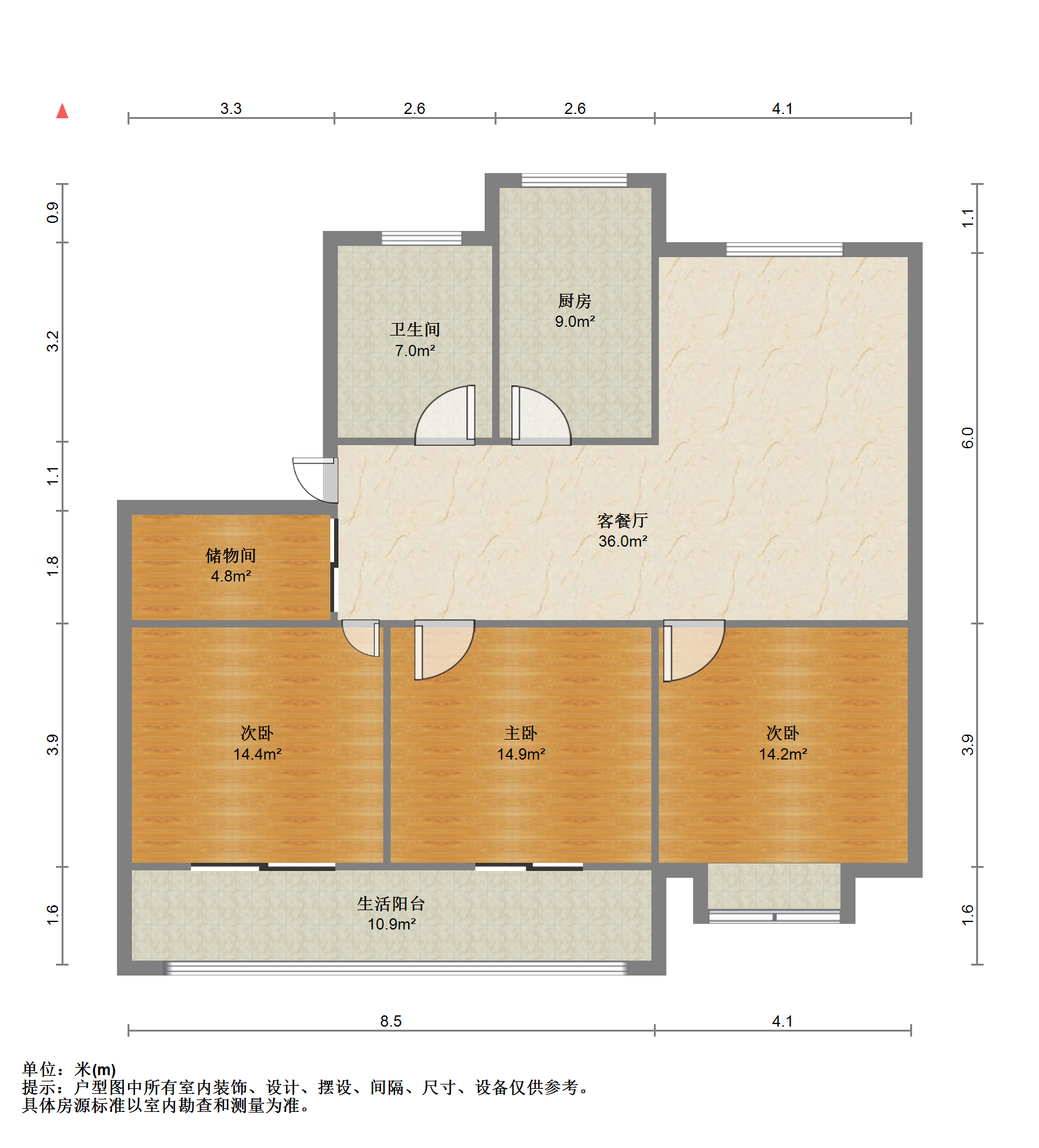 金龙花苑 3室2厅1卫 123.86m&sup2;