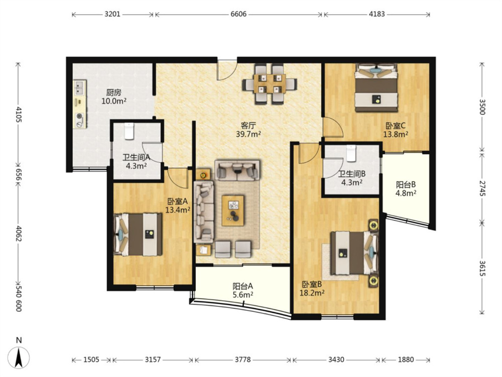 高迪晶城 3室2厅0卫 139.00m&sup2;