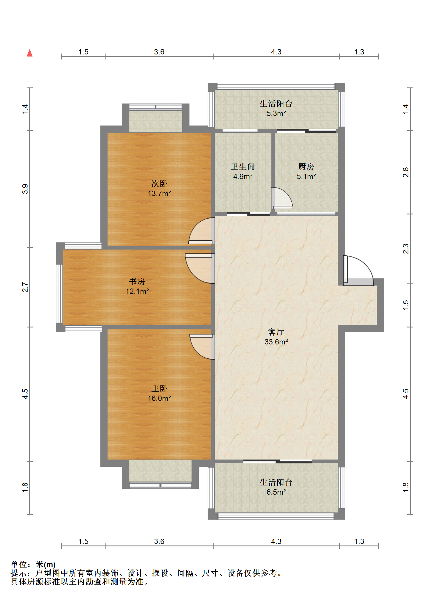 苏建花园城 3室2厅1卫 105.00m&sup2;