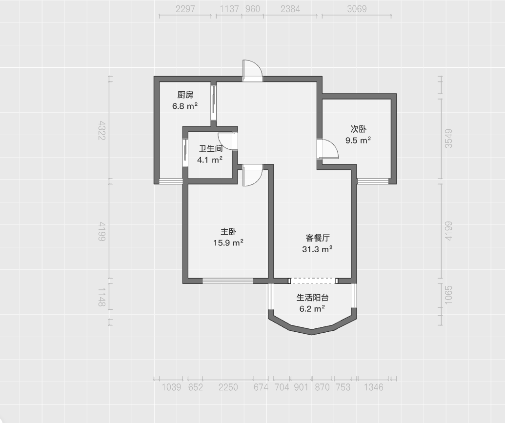 恒生汇金苑 2室2厅1卫 94.80m&sup2;