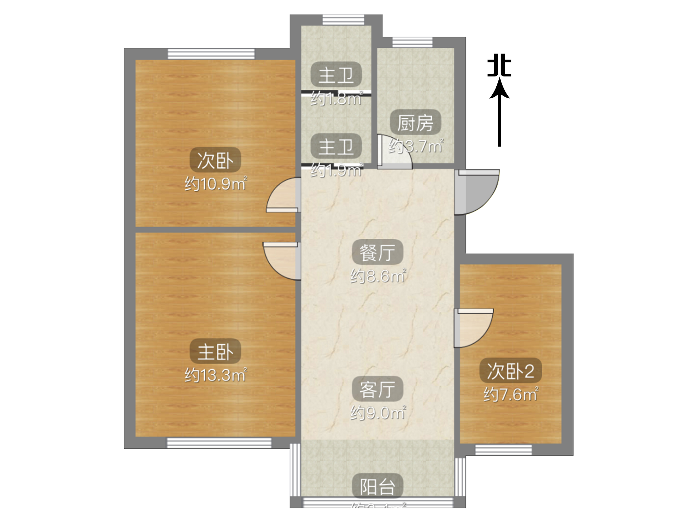 郭里园 3室2厅1卫 77.49m&sup2;
