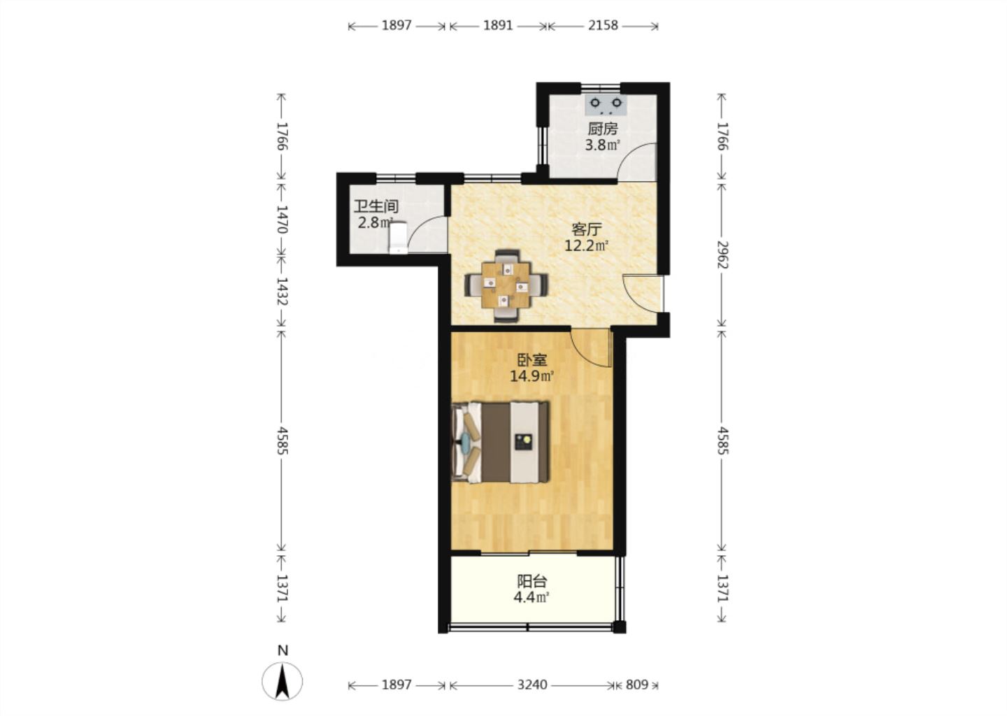 虹桥新村(朝霞路) 1室1厅1卫 45.00m&sup2;