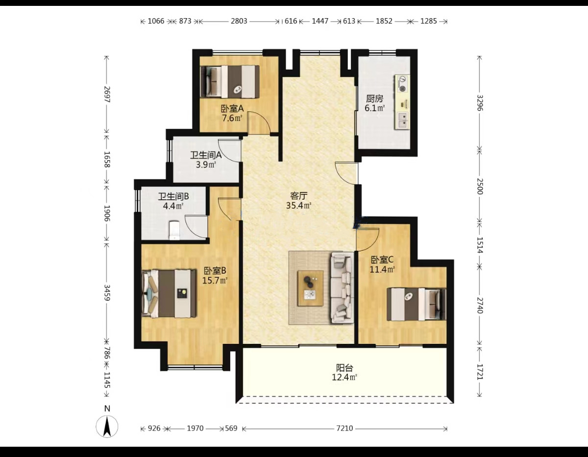 时光漫城 3室1厅1卫 113m²