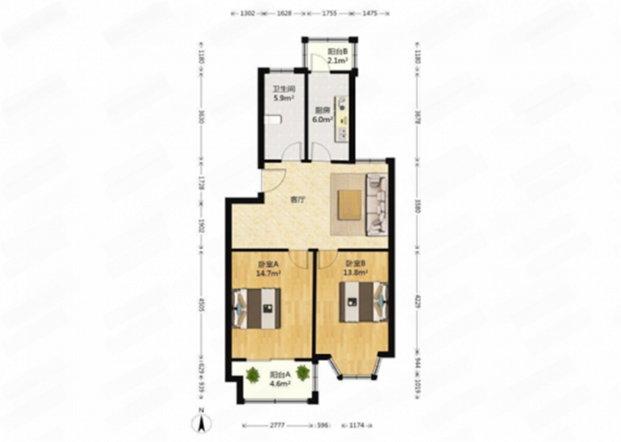 世伦佳苑 2室1厅1卫 90.2m&sup2;