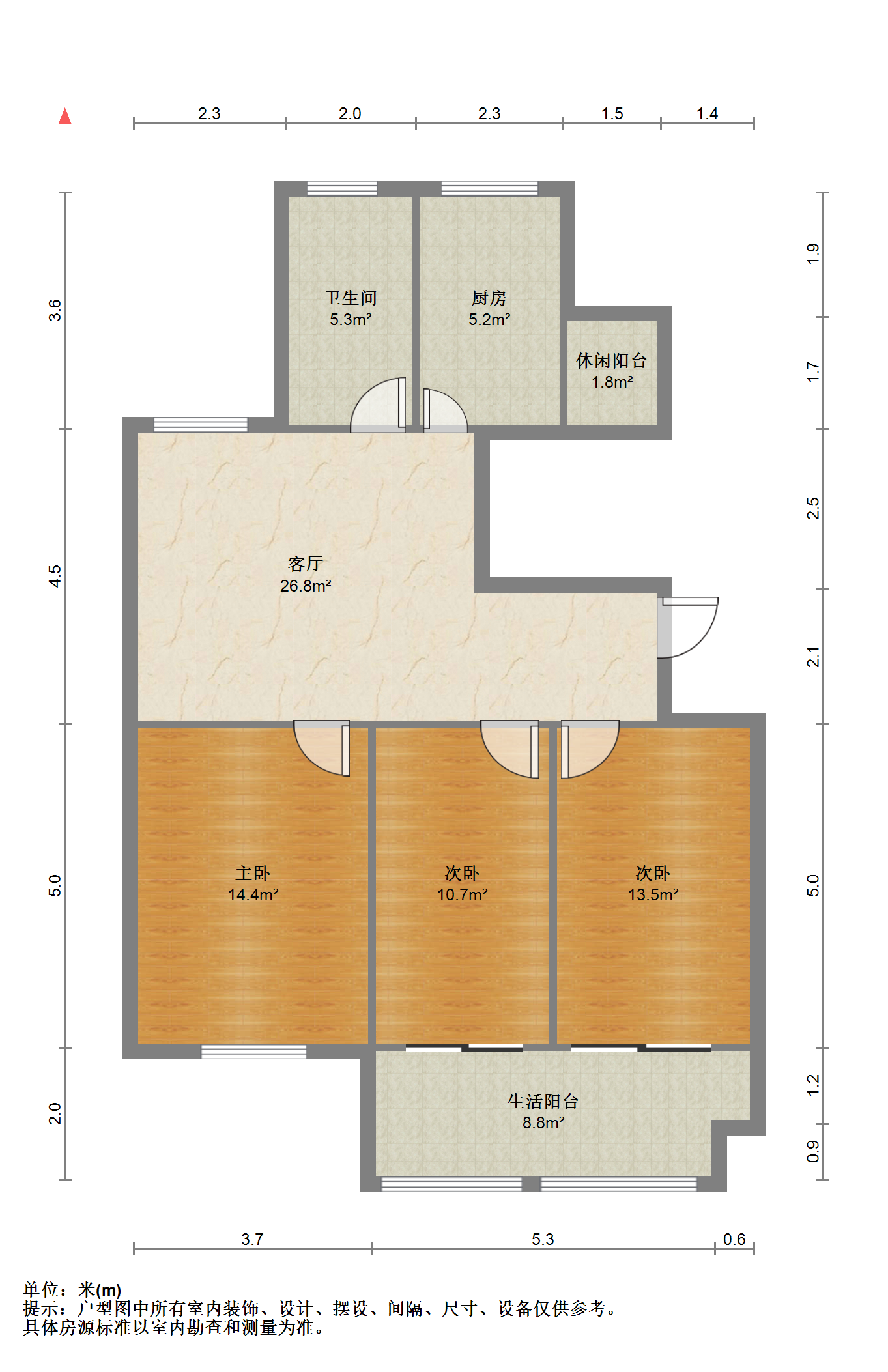 世伦佳苑 3室1厅1卫 114m&sup2;