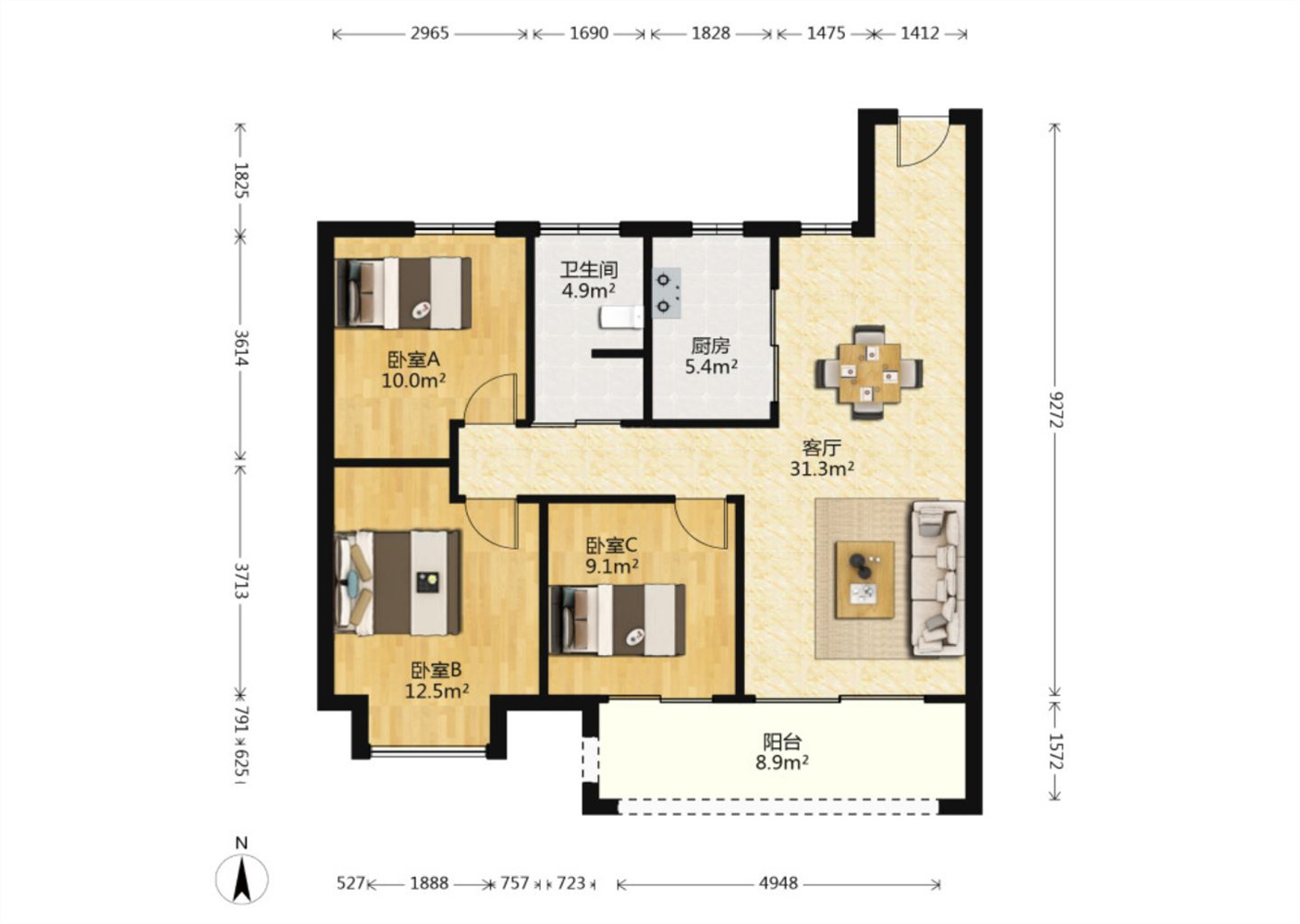 北纬31度 3室2厅1卫 96.86m&sup2;