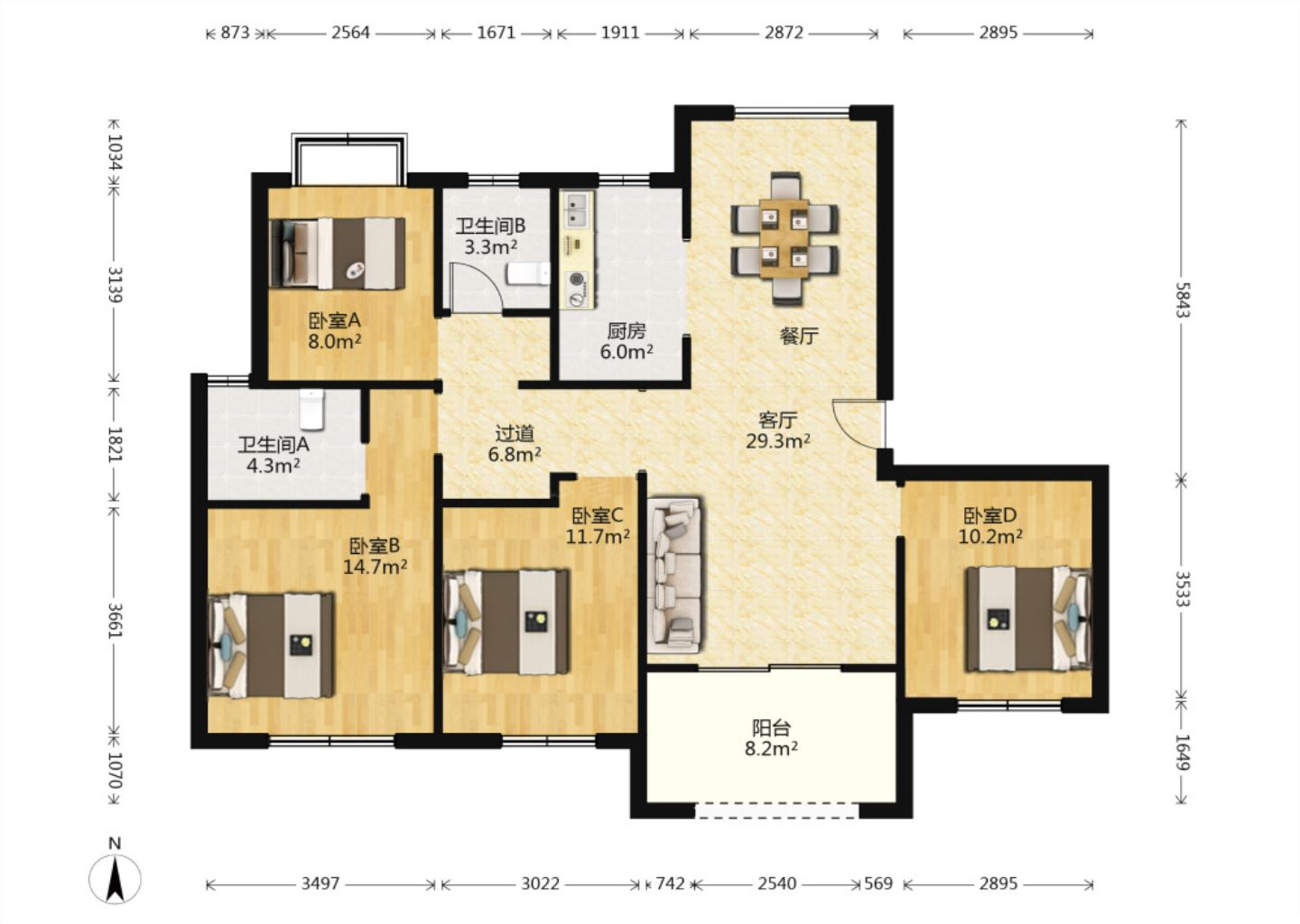 中南世纪花城三期 4室2厅2卫 144m&sup2;