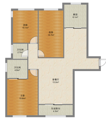 景瑞望府 3室2厅2卫 123.06m&sup2;