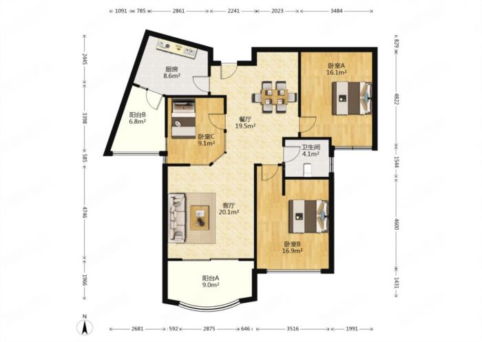 高迪晶城 3室2厅1卫 126.39m&sup2;