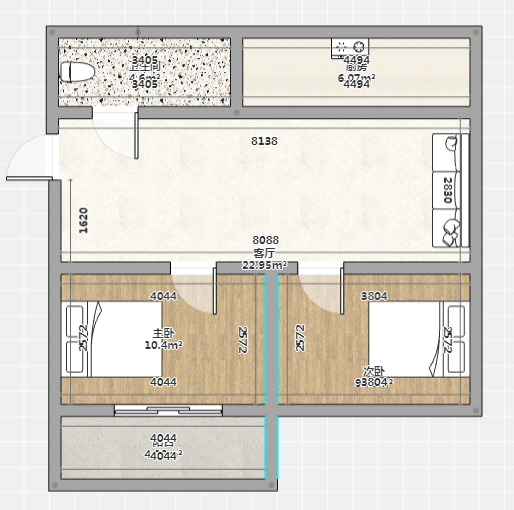 世纪东城 2室2厅1卫 88.00m&sup2;