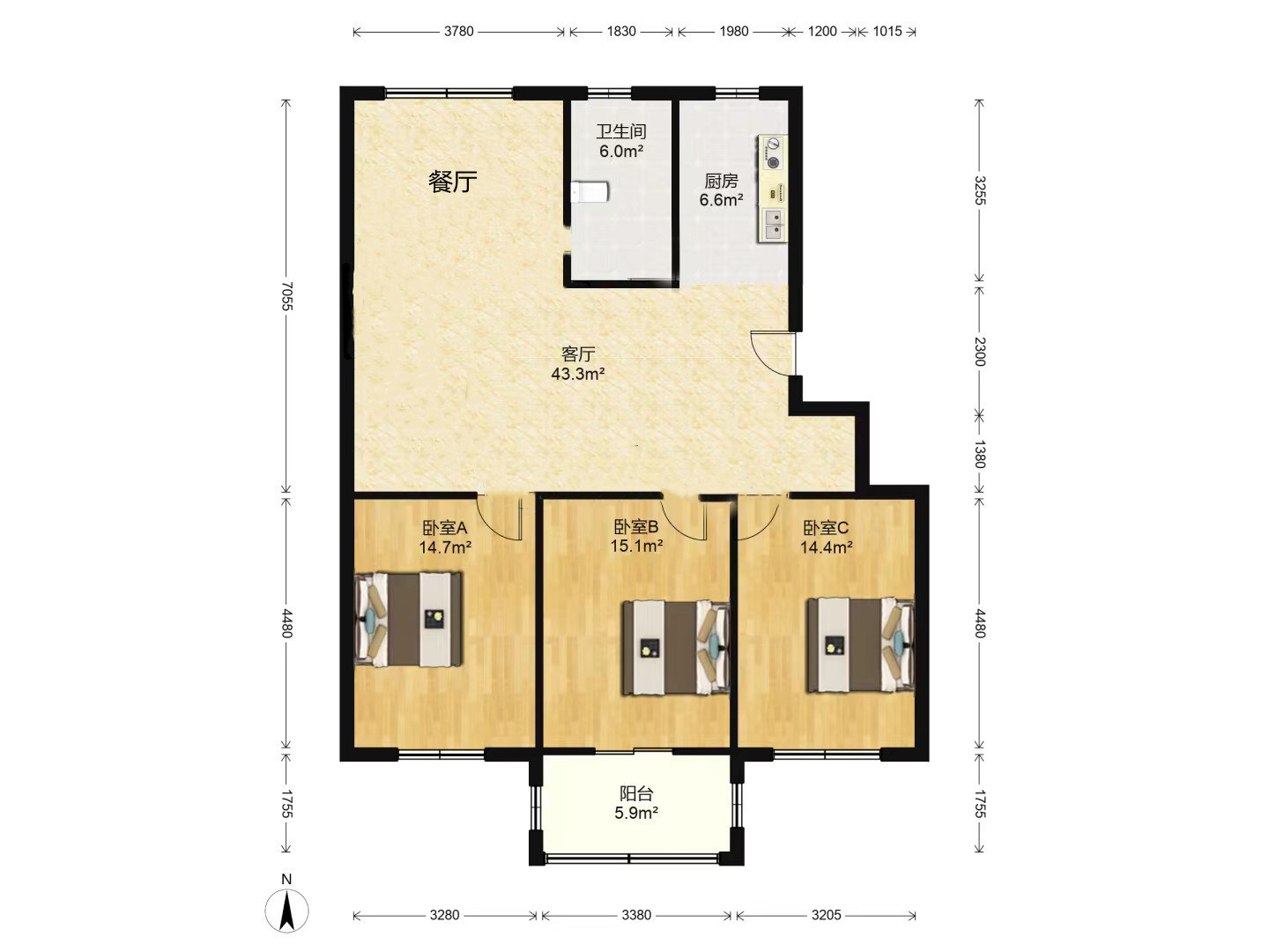 五山家园 3室2厅1卫 116m&sup2;
