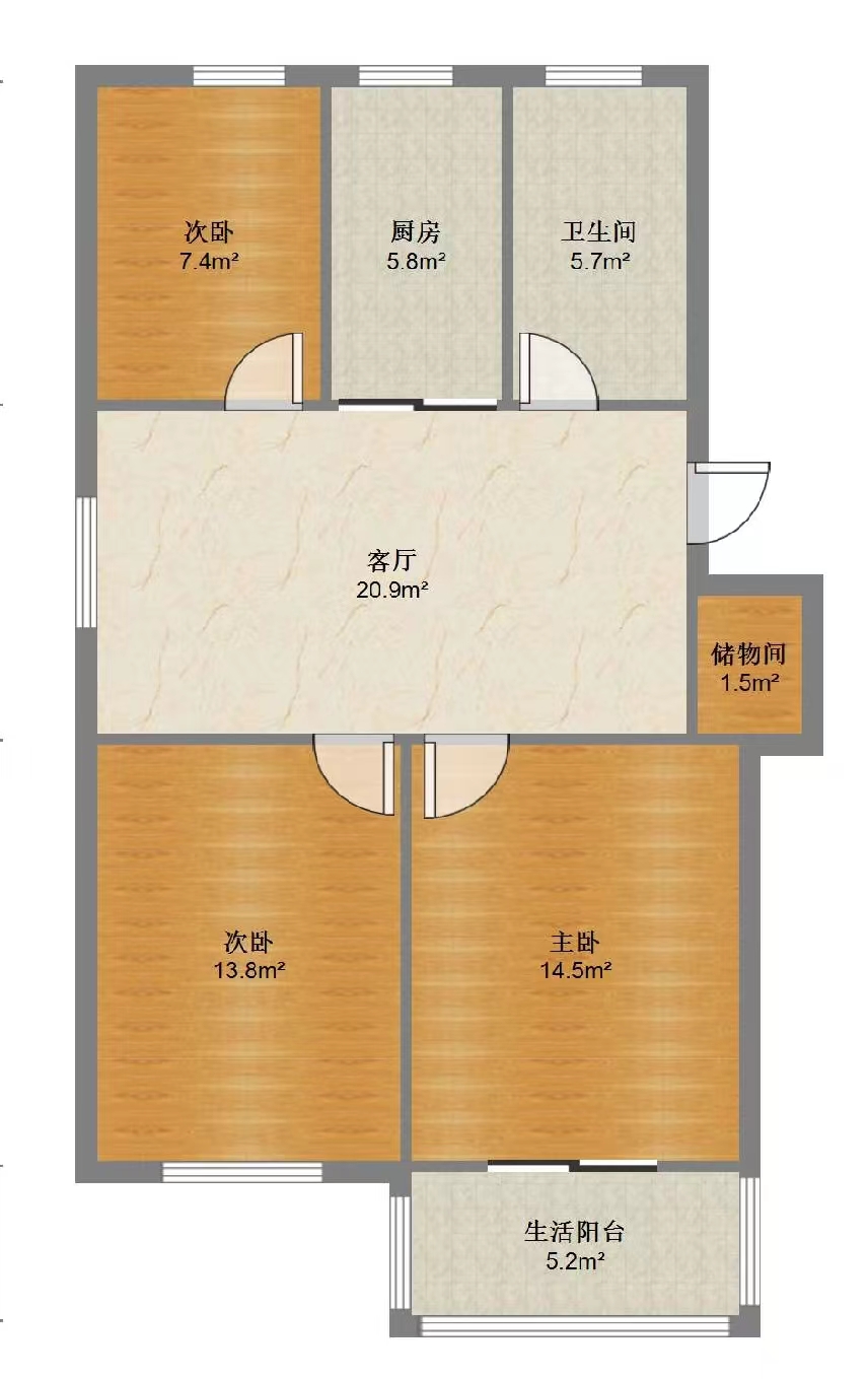 五山家园 3室1厅1卫 89m&sup2;