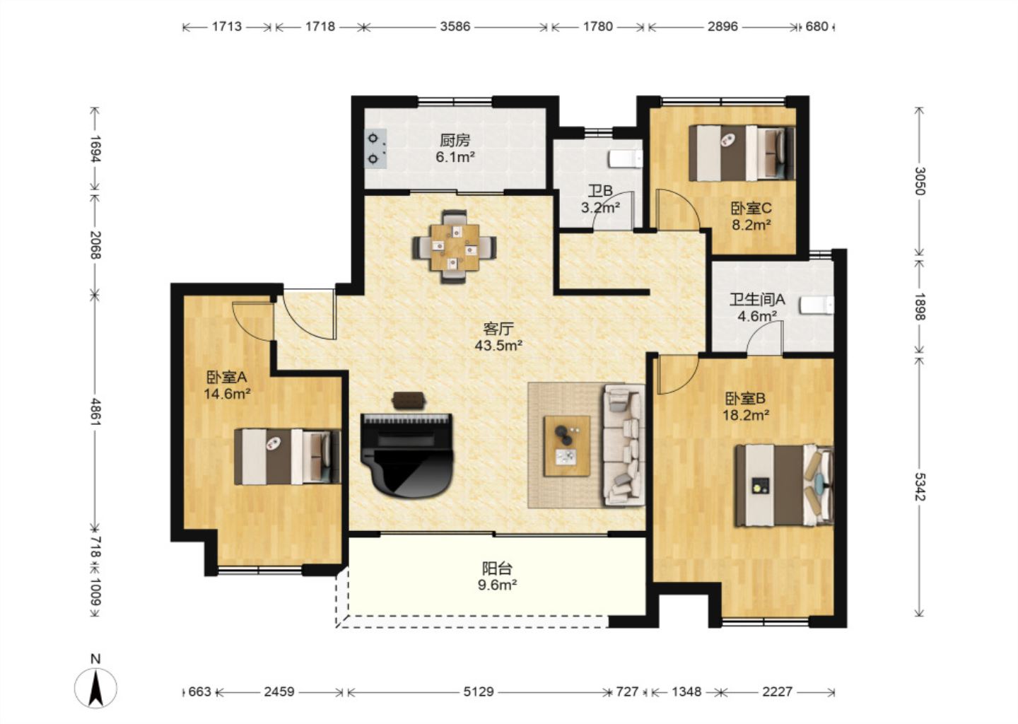 万科翡翠东第 3室2厅2卫 128m&sup2;